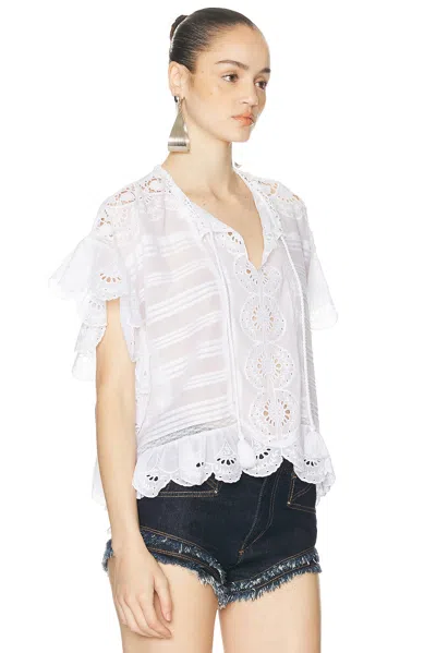 Isabel Marant Etoile White Floral Lace And Cotton Kaftan-style Payton Top Marant Etoile In Yellow