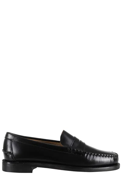 Sebago Round Toe Slip-on Moccasins With Cut-out Upper Design In Black