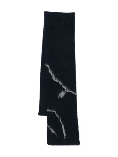 Dries Van Noten Rectangular Abstract Pattern Scarf In Deep Navy In Black