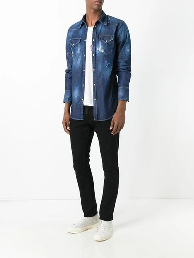 Shop Dsquared2 Distressed Denim Shirt - Blue