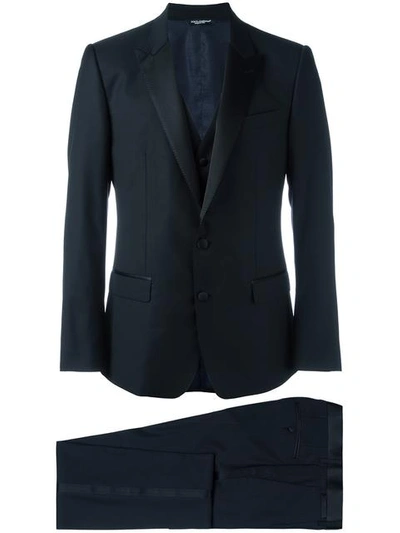 Shop Dolce & Gabbana Three-piece Dinner Suit In Blue