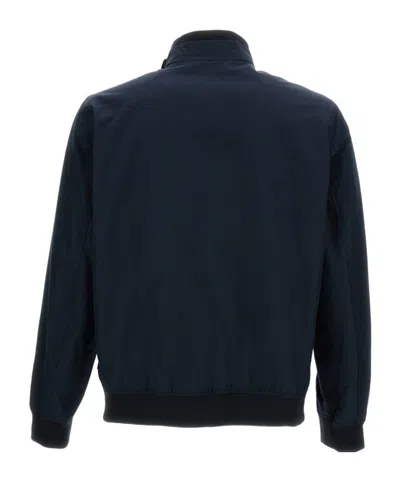 Woolrich High Collar Blue Bomber Jacket With Two-way Zip Closure In Blue