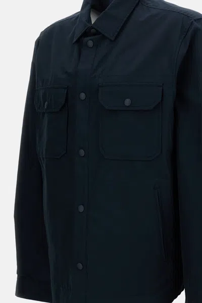 Woolrich High Collar Blue Bomber Jacket With Two-way Zip Closure In Blue