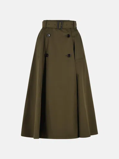 Burberry Women Juniper Green Gabardine Midi Trench Skirt In Brown