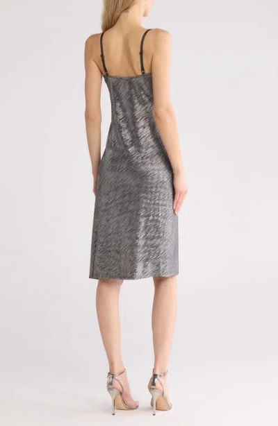 Bebe Metallic Pleated Midi Slipdress In Gray