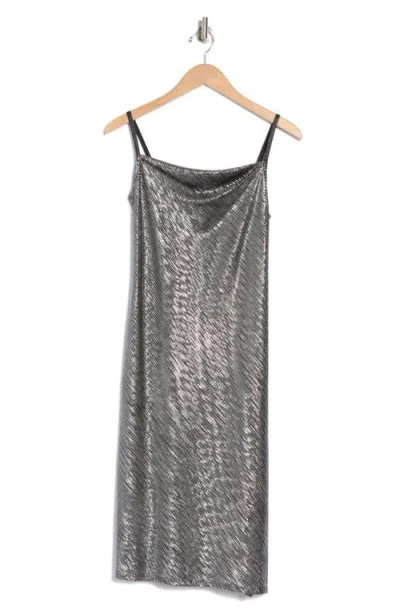 Bebe Metallic Pleated Midi Slipdress In Gray