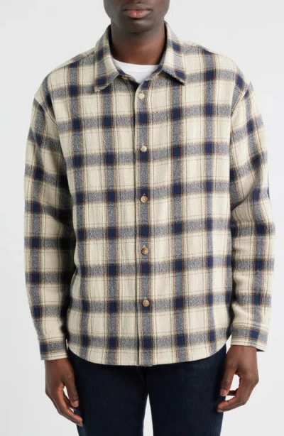 Frame Checked Cotton-blend Flannel Overshirt In Gray