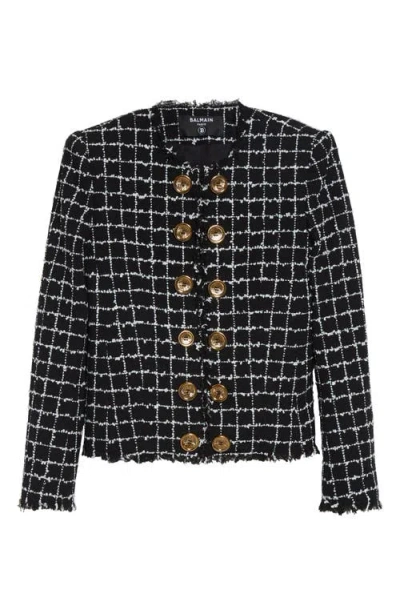 Balmain Tweed Jacket Long Sleeves Frayed Edges In Multi