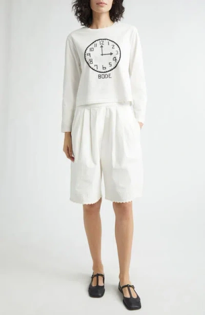 Bode Cross Stitch Clock Long Sleeve T-shirt In White