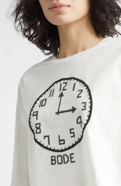 Bode Cross Stitch Clock Long Sleeve T-shirt In White