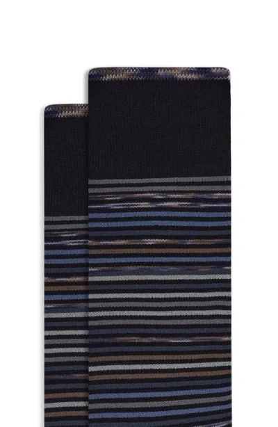 Bugatchi Stripe Mercerized Cotton Blend Dress Socks In Black