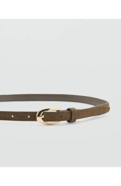 Mango Thin Suede Belt In Green