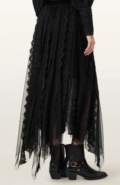 Allsaints Vashtie Mixed Lace Handkerchief Hem Skirt In Black