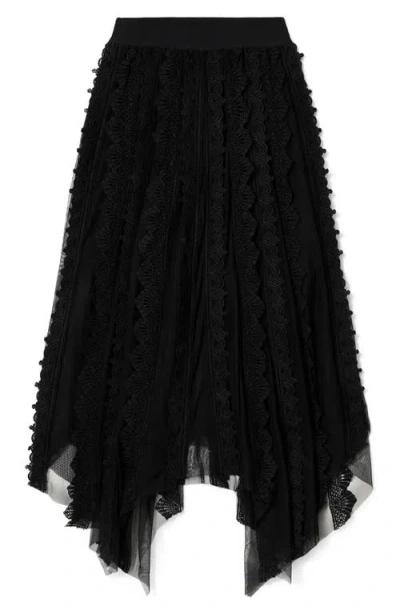 Allsaints Vashtie Mixed Lace Handkerchief Hem Skirt In Black