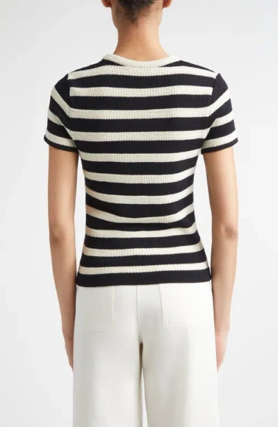 St John St. John Breton Stripe Wool Blend Sweater In Black