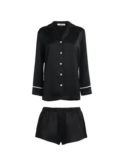 Gilda & Pearl Silk Girls Love Pearls Pyjama Set In Black