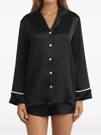 Gilda & Pearl Silk Girls Love Pearls Pyjama Set In Black