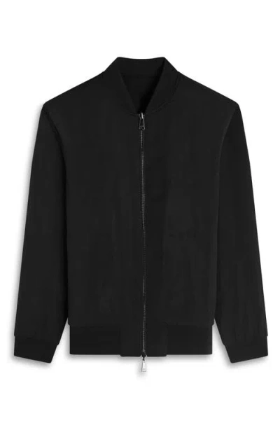 Bugatchi Soft Touch Knit Reversible Bomber Jacket In Black