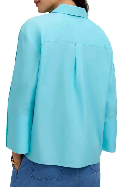 Foxcroft Lainey Button Accent Cotton Popover Top In Blue