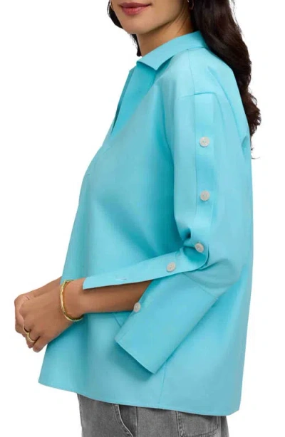 Foxcroft Lainey Button Accent Cotton Popover Top In Blue