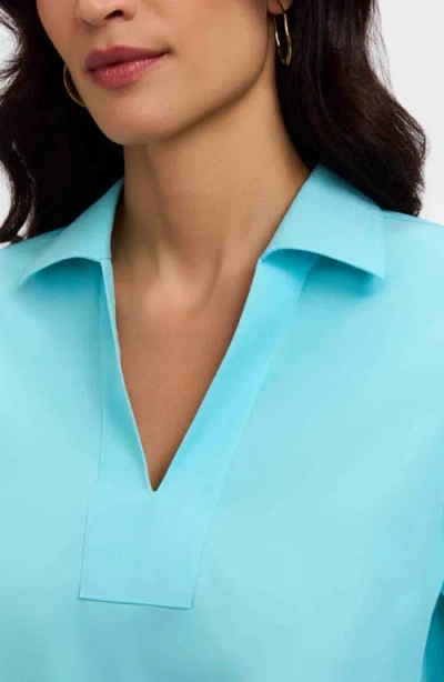 Foxcroft Lainey Button Accent Cotton Popover Top In Blue