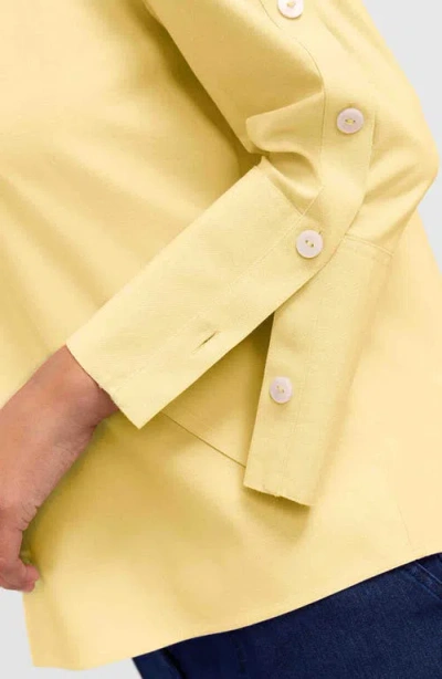 Foxcroft Lainey Button Accent Cotton Popover Top In Yellow