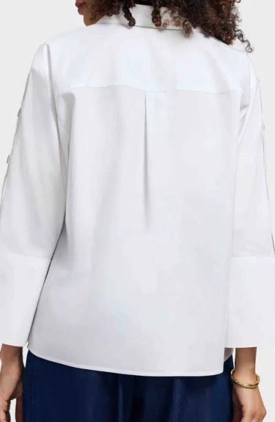 Foxcroft Lainey Button Accent Cotton Popover Top In White