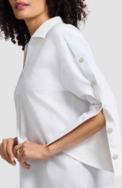 Foxcroft Lainey Button Accent Cotton Popover Top In White