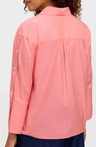 Foxcroft Lainey Button Accent Cotton Popover Top In Pink