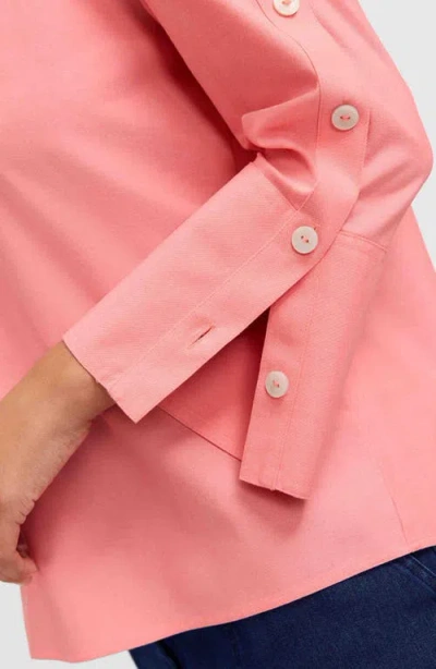Foxcroft Lainey Button Accent Cotton Popover Top In Pink