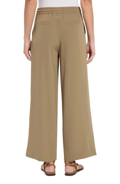 Lyssé Mae Pleated Drawstring Wide Leg Pants In Olive Leaf In Brown