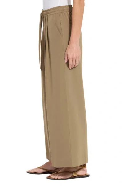 Lyssé Mae Pleated Drawstring Wide Leg Pants In Olive Leaf In Brown
