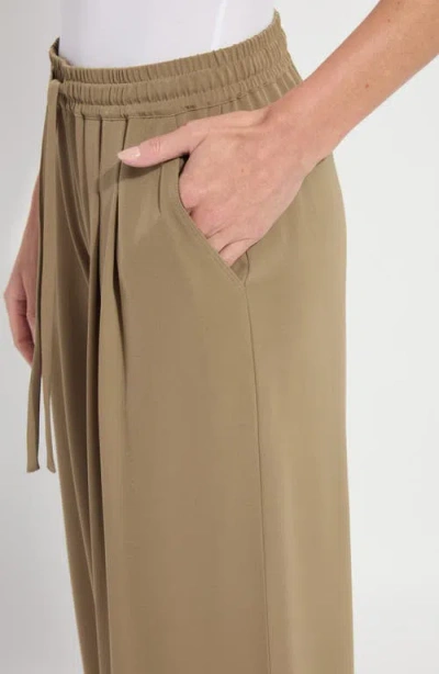 Lyssé Mae Pleated Drawstring Wide Leg Pants In Olive Leaf In Brown