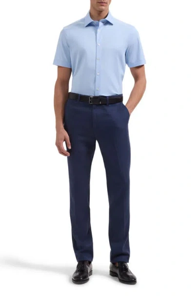 Bugatchi Miles Ooohcotton® Solid Short Sleeve Button-up Shirt In Blue