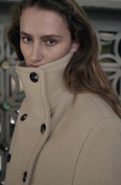 Mango Double Breasted Stand Collar Coat In Neutral