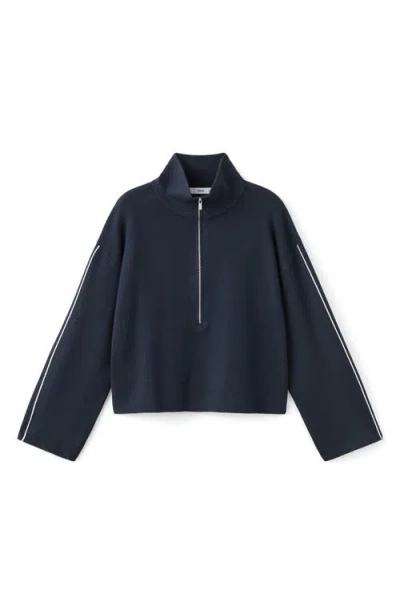 Mango Contrast Stripe Half Zip Sweater In Blue