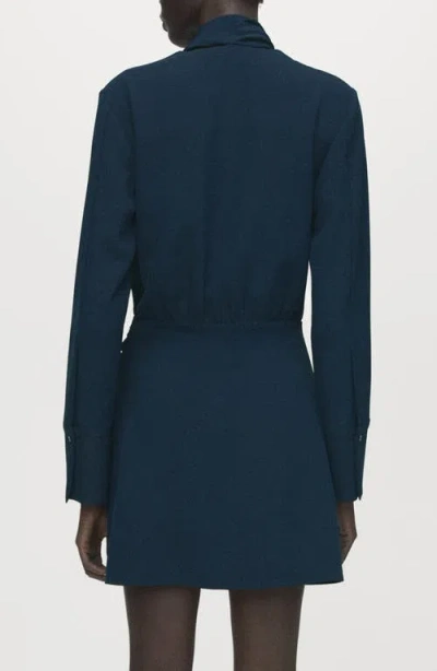 Mango Foulard Drape Long Sleeve Dress In Blue