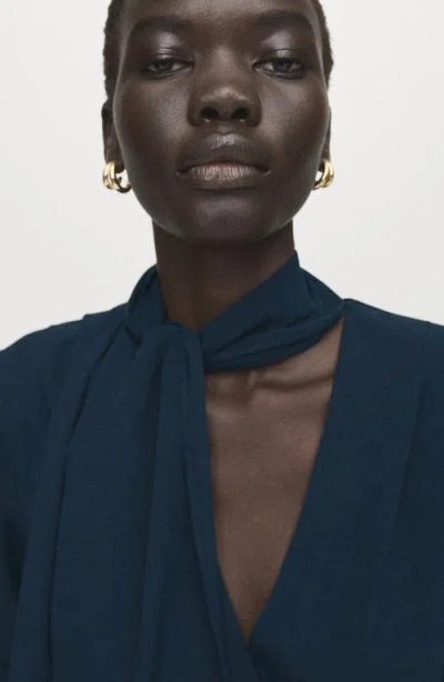 Mango Foulard Drape Long Sleeve Dress In Blue