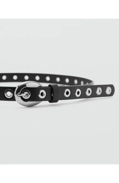 Mango Thin Eyelets Belt In Black