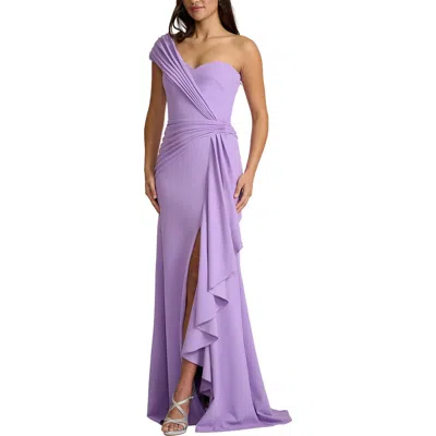 Tadashi Shoji Draped One-shoulder Maxi Dress In Purple