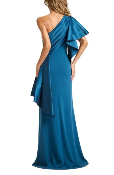 Tadashi Shoji Draped One-shoulder Taffeta Crepe Gown In Blue