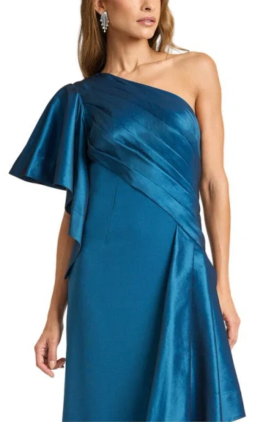 Tadashi Shoji Draped One-shoulder Taffeta Crepe Gown In Blue