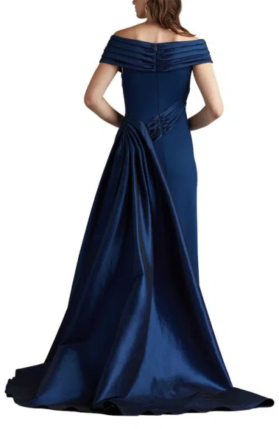 Tadashi Shoji Elysian Draped Overlay Train Gown In Brown