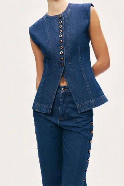 Nocturne Button-front Denim Vest In Black