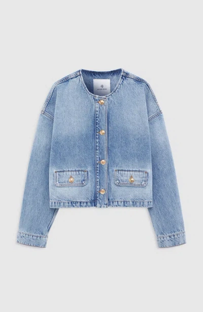 Anine Bing Blanchet Denim Jacket Round Neck Design In Blue