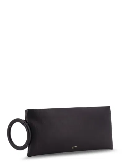 Tom Ford Aura Leather Clutch Bag With Lettering Logo On The Front In Black