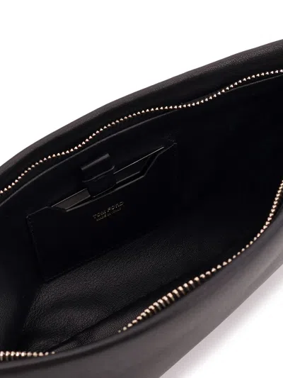 Tom Ford Aura Leather Clutch Bag With Lettering Logo On The Front In Black