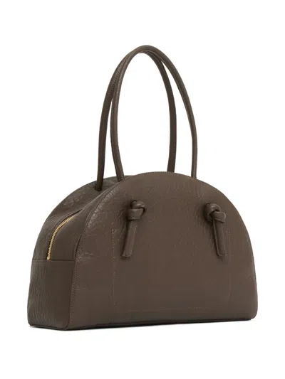 Mansur Gavriel Fortuna Bowling Bag In Ebony Stamped Lambskin
