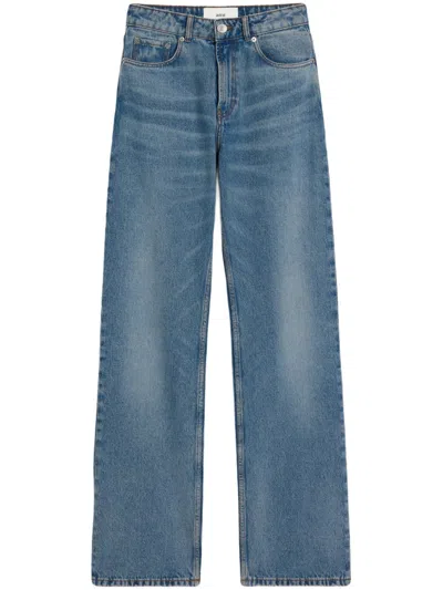 Ami Alexandre Mattiussi High-waisted Wide-leg Denim Pants With Matching Belt In Blue