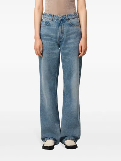 Ami Alexandre Mattiussi High-waisted Wide-leg Denim Pants With Matching Belt In Blue